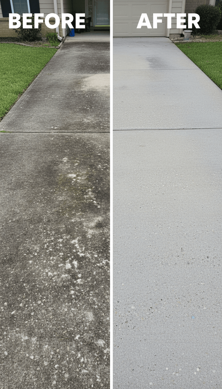 Pressure washed driveway showing clean concrete surface